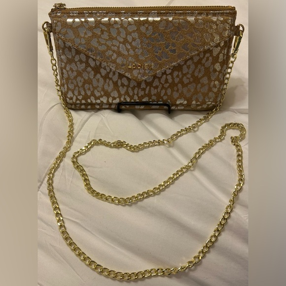 LODIS Suede & Leather Convertible Crossbody Silver and Gold Leopard Prin… - Picture 2 of 11